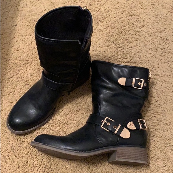 Black Patent Leather Biker Boots 